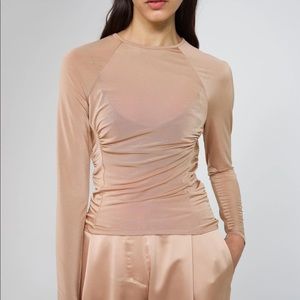 ESTHÉ beige shiny jersey long sleeved blouse